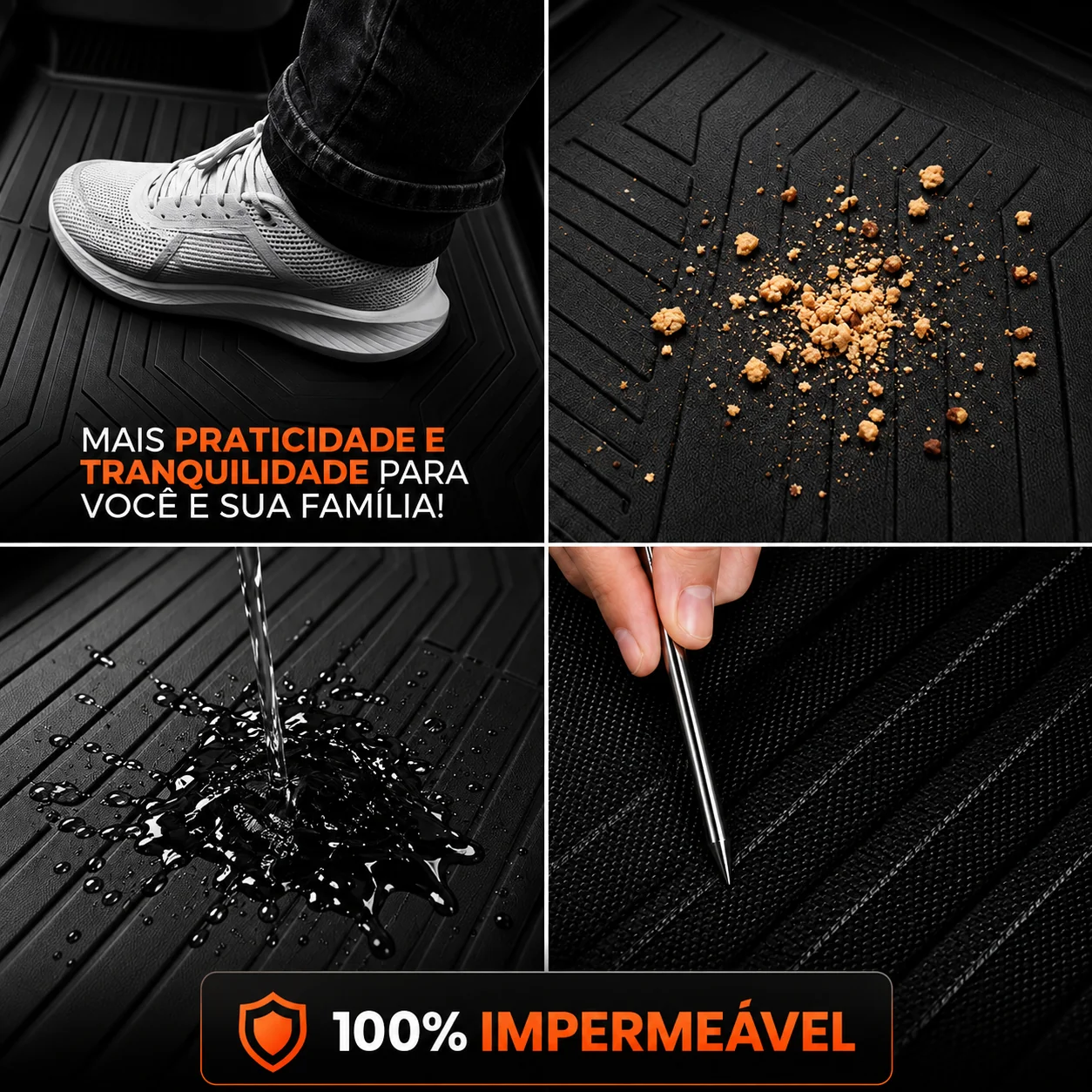 Tapete 100% impermeável, segura água, lama e sujeira